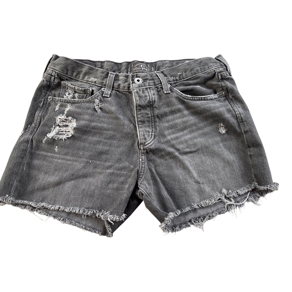 Lucky Brand  Hippie Boyfriend Short Distressed Black‎ Denim Cutoff Frayed Hem  2